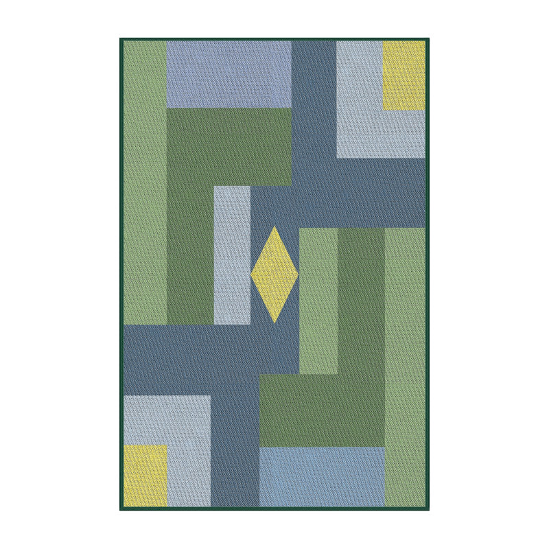 Tapis géométrique vert / bleu / gris, Rectangle 5 pi x 7 pi