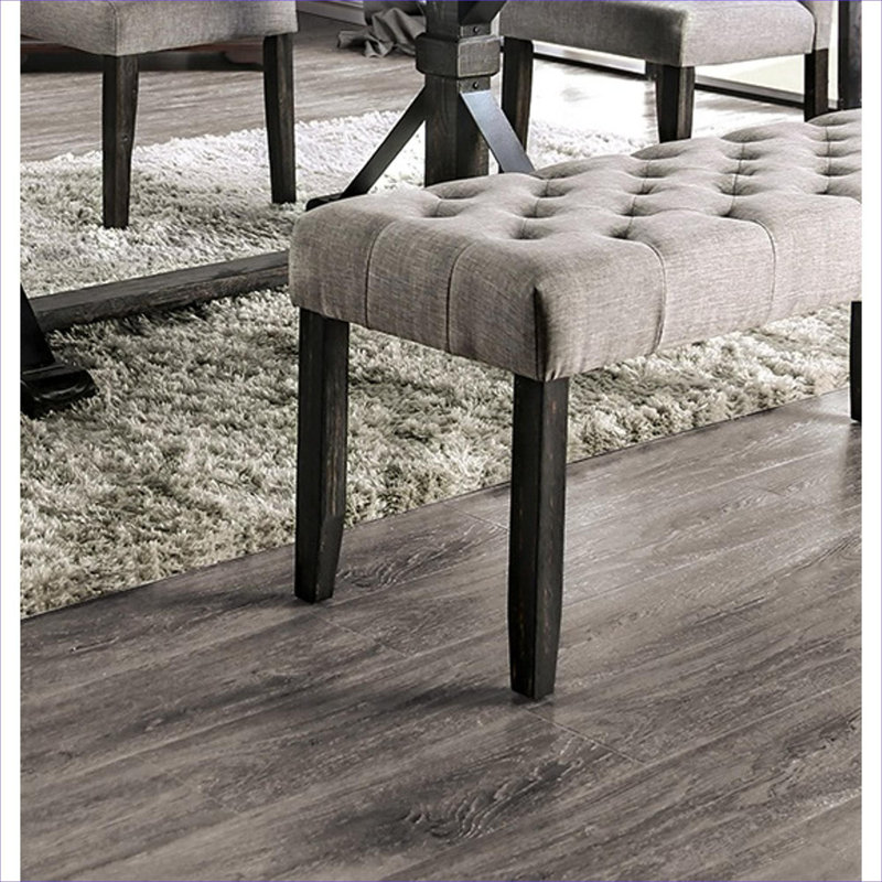 Banc de salle à manger rustique contemporain à 2 places capitonné capitonné avec tissu en bois massif gris imitation lin