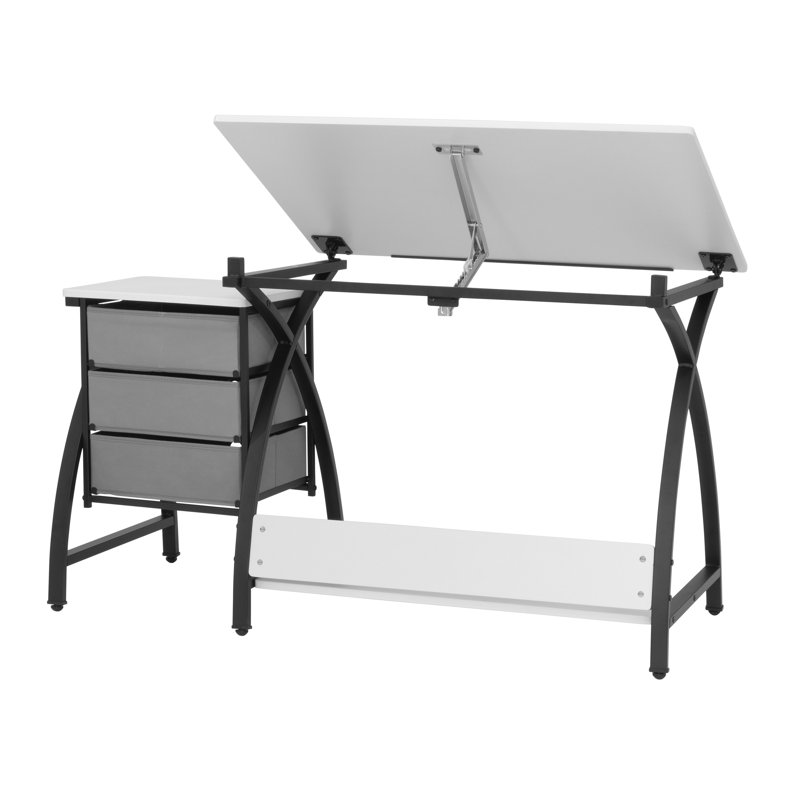Table à dessin Telemanus, Blanc / Ébène