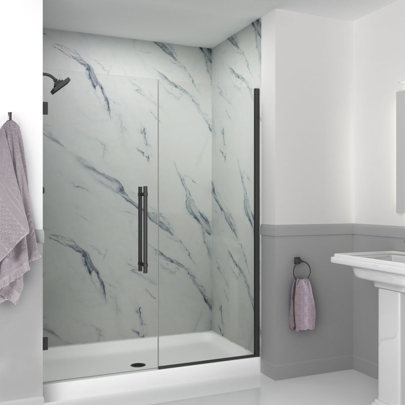 Porte de douche à charnière en chrome poli avec verre transparent l 58,5 po x H 76 po Transolide Elizabeth, Noir mat