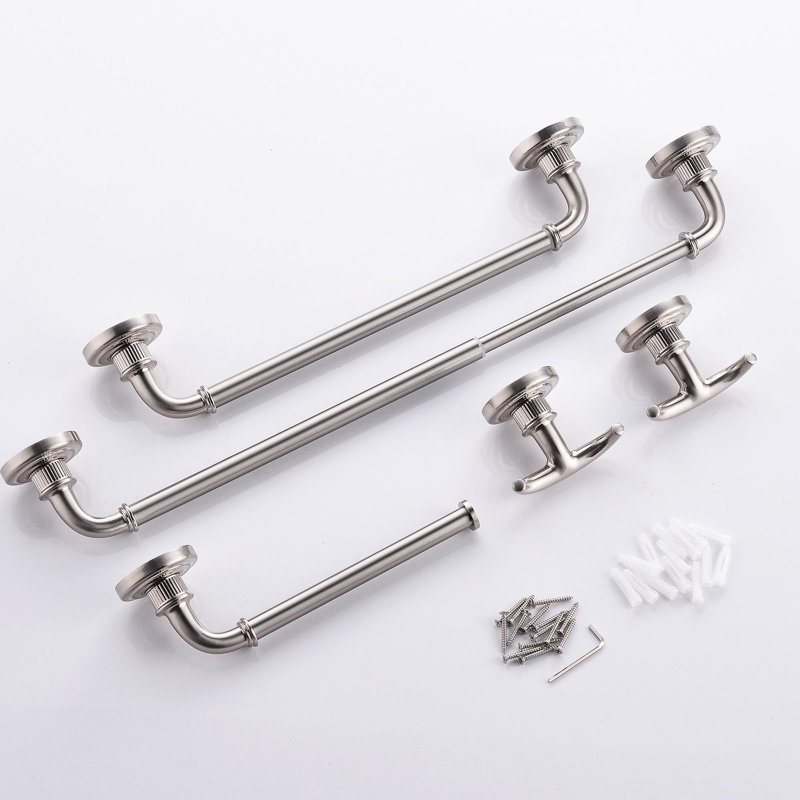 Ensemble de quincaillerie de salle de bain 4 pièces en nickel brossé 24 po, Nickel brossé