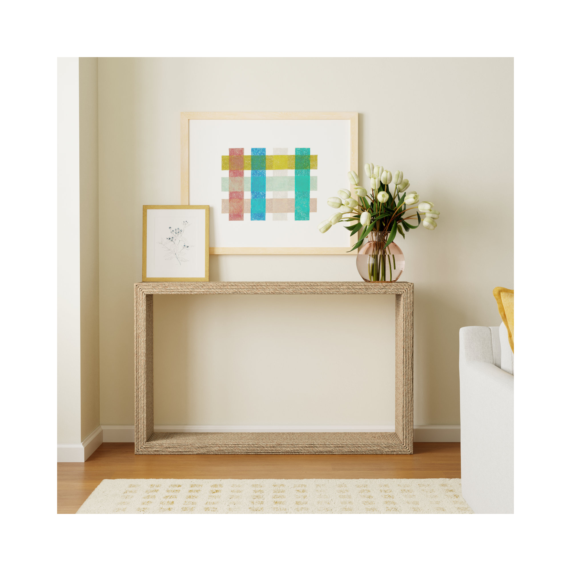 Evana Open Storage Woven Console Table