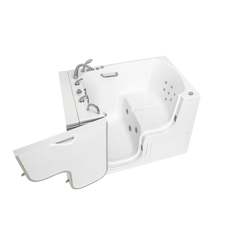 Ella Wheelchair Transfer 36"x55" Acrylic Hydro Massage w/ Independent Foot Massage Walk-In Bathtub, 2" Dual Drain