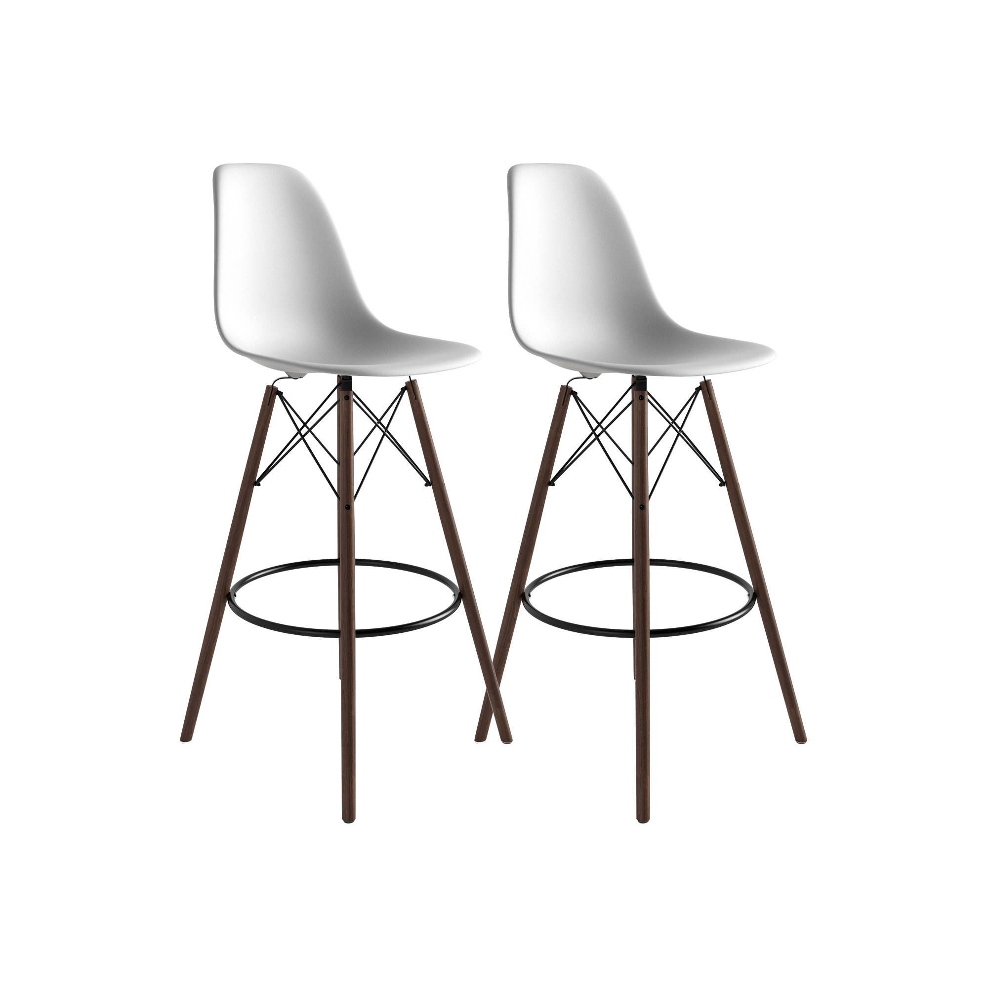 Jordan Bar & Counter Stool, White/Walnut, Bar Stool (29.5" Seat Height)