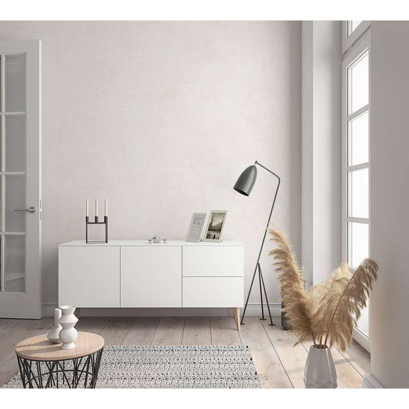 Flora Collection Shimmery Plain Wallpaper Roll, Cream