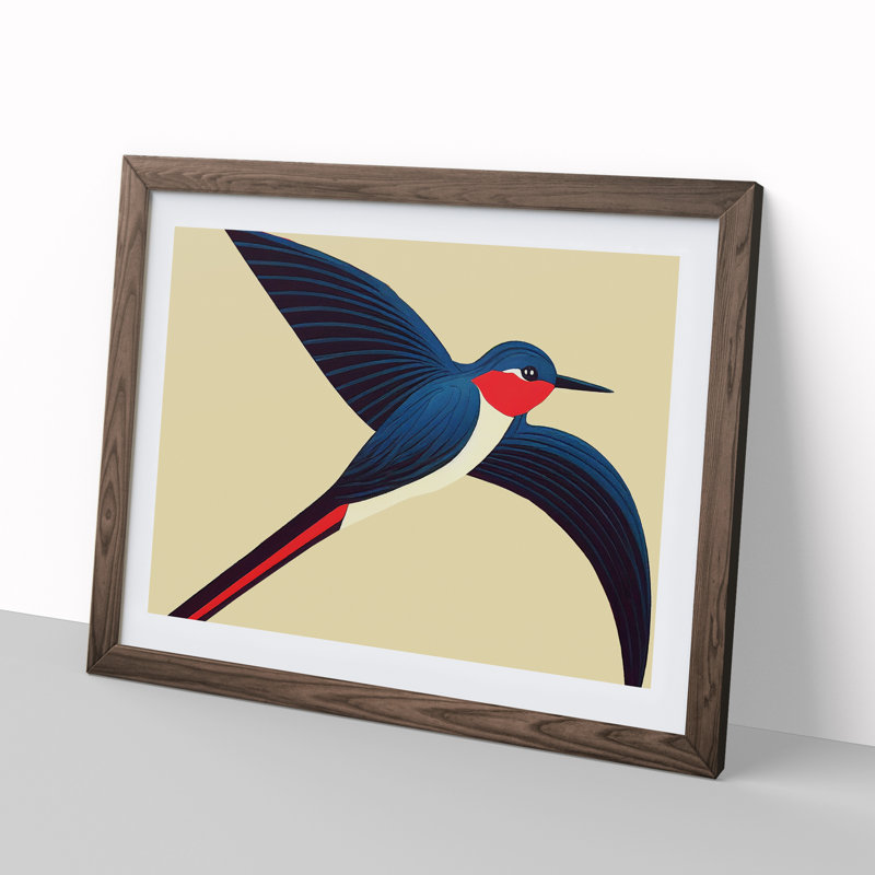 Impactful Swallow Bird Abstract - Single Picture Frame Print, 25cm H x 34cm W x 2cm D, Walnut