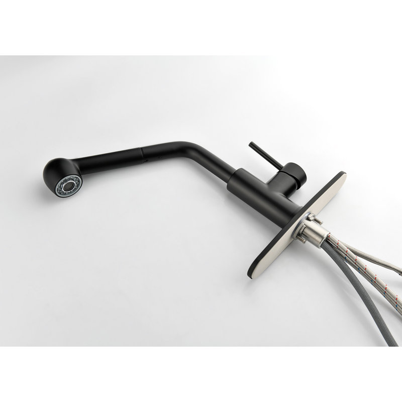 Elegant Single Handle Kitchen Sink Faucet With Pull Out In Matte Black, Stainless Steel, 360 Swivel For Comprehensive Application, Two Water Output Options - Stream And Spray All Requirements Steel