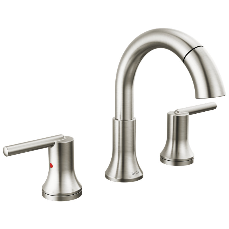 Trinsic Brushed Nickel Bathroom Faucet with Sprayer, 8 Inch Widespread Bathroom Sink Faucet with Pull Out Sprayer, Metal Push-Pop Drain, Stainless