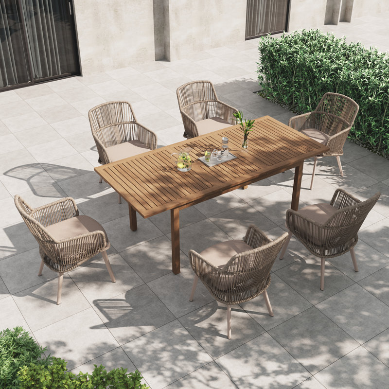 Ensemble de salle à manger extensible pour 6 personnes Brittenham, Structure beige / coussin beige