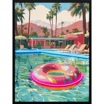 Poolside Escape - 33" x 25" - Hand-Embellished LED Canvas in Frame