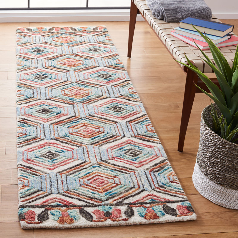 Tapis ivoire / bleu clair en laine Brashear, Tapis de couloir 2 pi 3 po x 8 pi