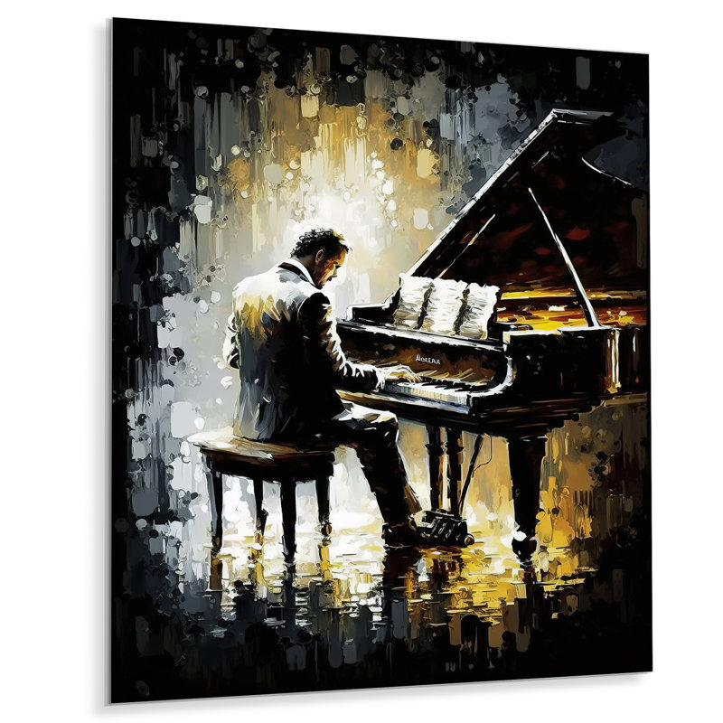 Homme jouant du piano II - impression sans cadre sur métal, H 44 po x l 34 po
