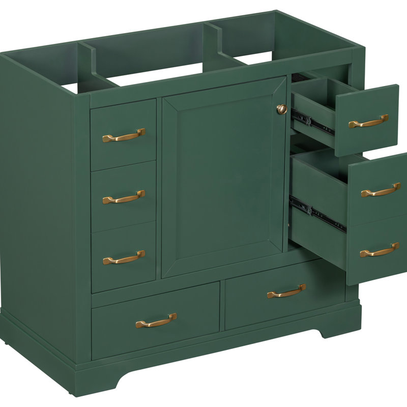 Base de meuble-lavabo 36 po - 6 tiroirs, en bois massif et avec tablette réglable, conception moderne, autoportante, armoire à assembler sans évier