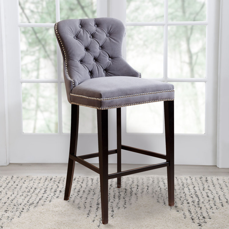 Tabouret de bar 30 po Mejia, Velours gris orageux