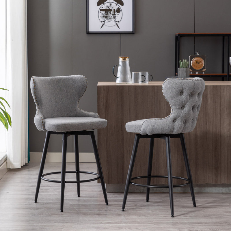 Kanyjah 2-Piece Modern 180° Swivel Bar Stool Chairs Counter Height Bar Stools Kitchen Stools, 25.5" Seat Height, Gray