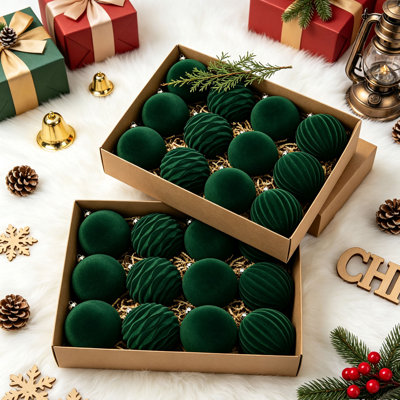 Paquet de 24 ornements de Noël en velours floqués, boules de sapin de Noël incassables de 3,15 pouces (8 cm), babioles texturées lisses et nervurées, décorations de Noël neutres pour maison de campagne, ensemble de boîtes-cadeaux pour arbre de Noël, guirlande et manteau de cheminée