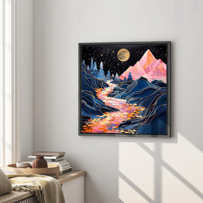 Abstrait rose marine, paysage, paysage, chic, salon moderne, impression sur toile encadrée