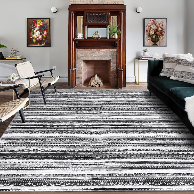 Tapis gris en polyester tissé à la machine Iyaad, Rectangle 9 pi x 12 pi