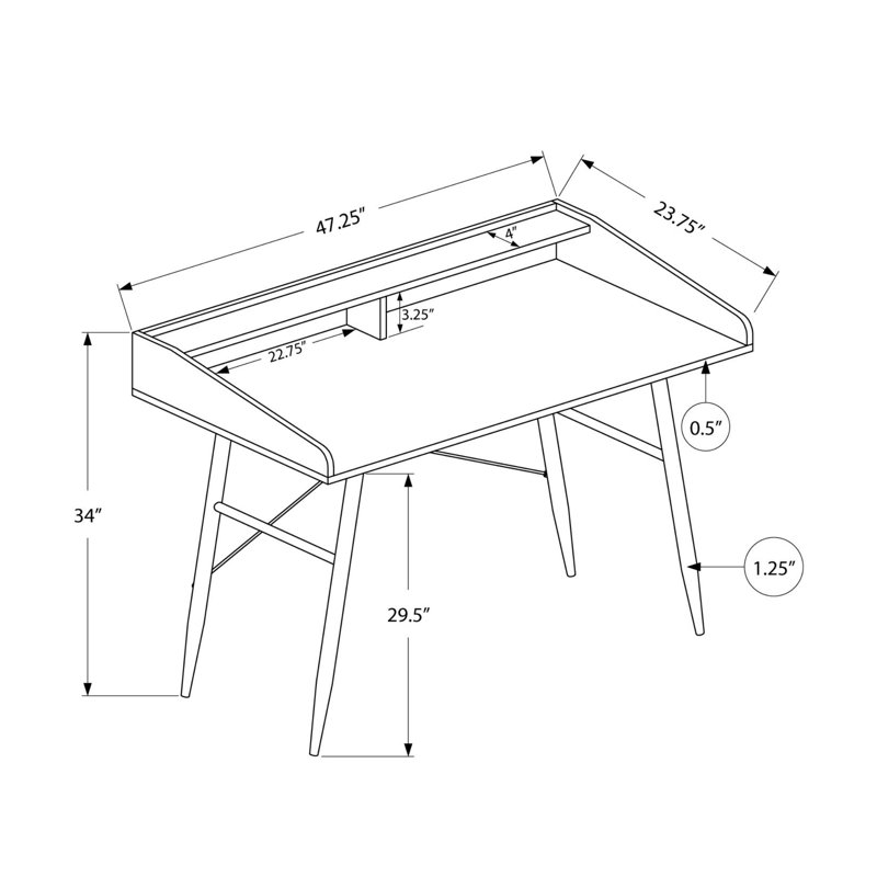 Bureau d'ordinateur, bureau personnel, ordinateur portable, tablettes de rangement, L 48 po, travail, stratifié, métal blanc, contemporain, moderne (bureau)