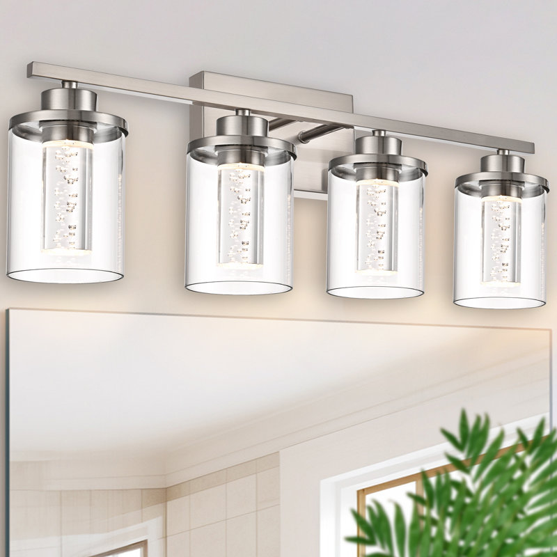 Bathroom Vanity Light 4 Light Bathroom Light Fixture, Clear Glass Shade, Crystal Bubble, Dimmable LED Vanity Light.(Integrated LED Bulbs Included)