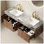 Meuble-lavabo flottant double 60 po, armoire en contreplaqué avec 2 tiroirs et portes, plateau en pierre frittée gris clair et 2 lavabos en céramique, grain de bois de chêne brun, pré-assemblé-133712018