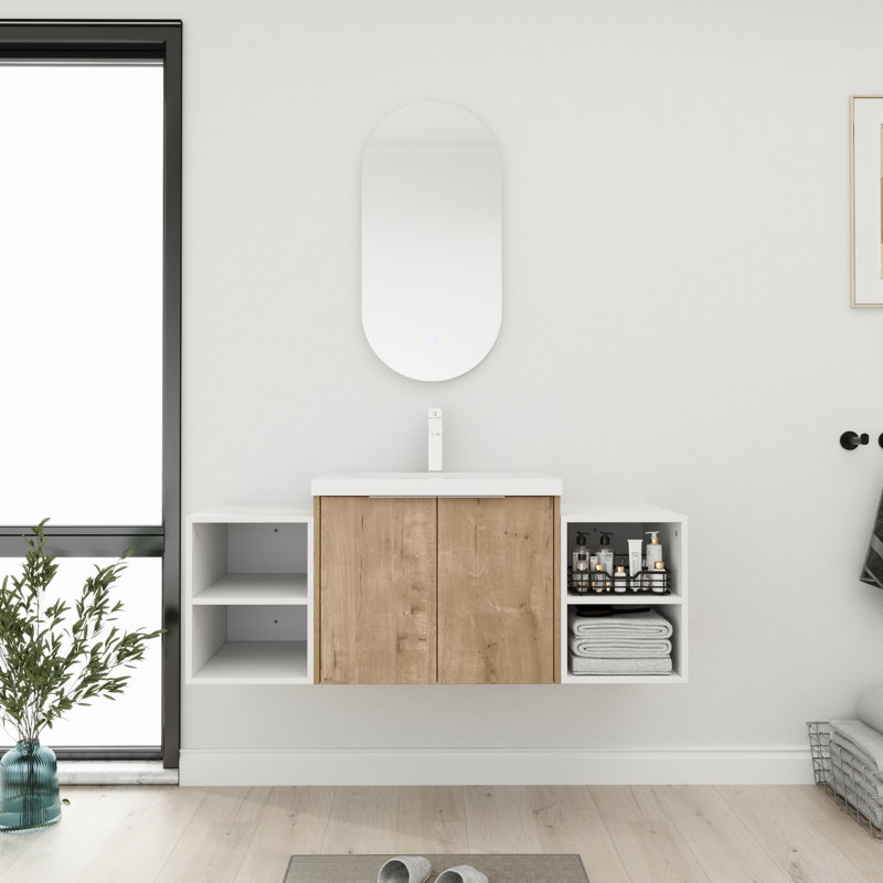 Meuble-lavabo simple 47,62 po avec plateau en résine Laziah, Chêne