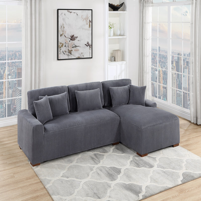 Canapé modulaire moderne à 2 pièces en tissu velours côtelé gris foncé, Velours côtelé gris foncé