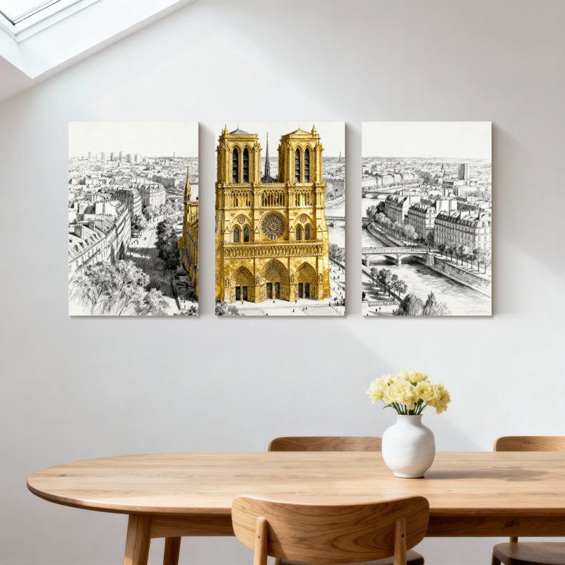 Monument historique de la cathédrale Notre-Dame de Paris, ensemble de 3 impressions sur toile, H 18 po x l 36 po