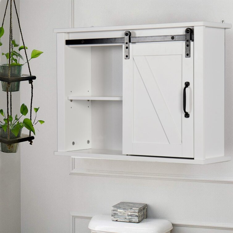 Gracie Oaks Wall Mount Bathroom Cabinet with 2 Adjustable Shelves, Medicine  Cabinet with Sliding Barn Door