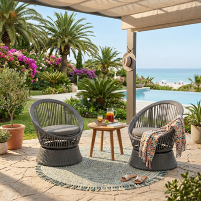 Chadwic Modern Swivel PE Rattan Lounge Chair with Cushions and Iron Frame