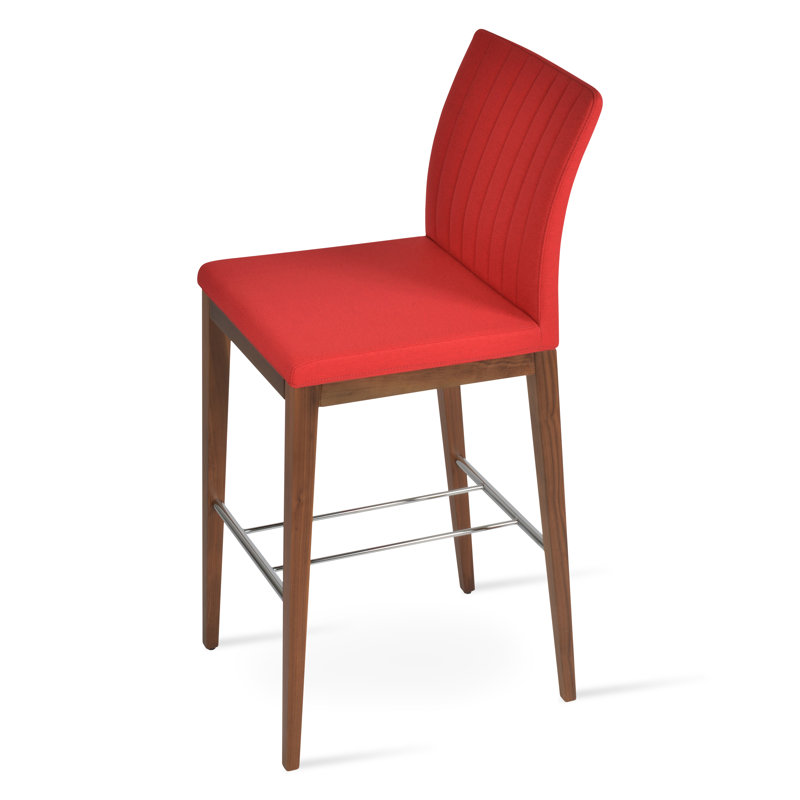 Tabouret de bar et de comptoir Zeyno, Tabouret de bar (siège d'une hauteur de 29 po), Noyer américain, Rouge d’époque