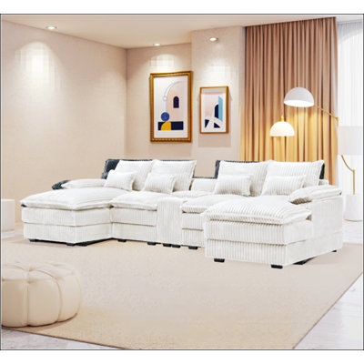 120-Inch Five-Piece U-Shaped Sofa With Center Console, USB Ports, And Four Pillows For Spacious Living Rooms And Meeting Areas.