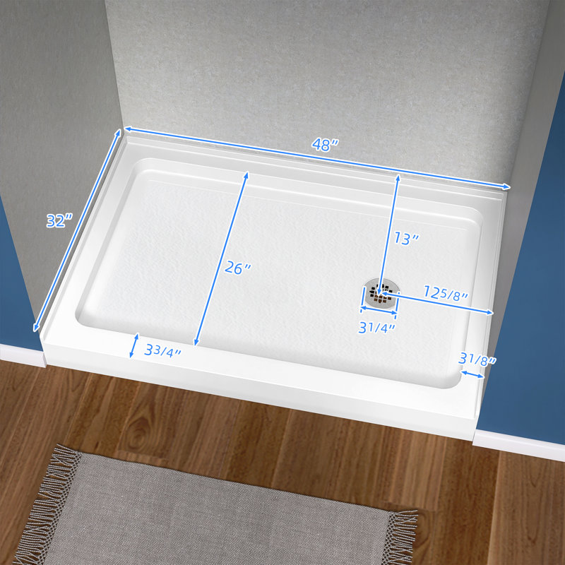 32 In. D X 48 In. W X 5 1/2 In. H Drain Single Threshold Shower Base, Right