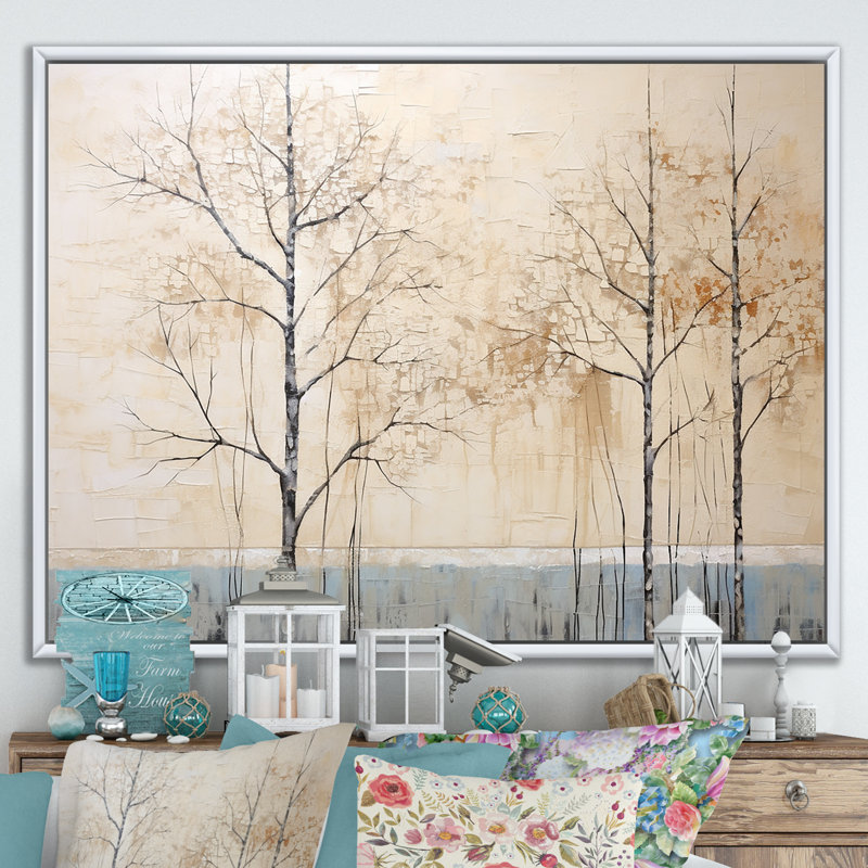 Harmonous beige arbre IV sur toile, H 12 po x l 20 po x P 1 po, Cadre flottant blanc
