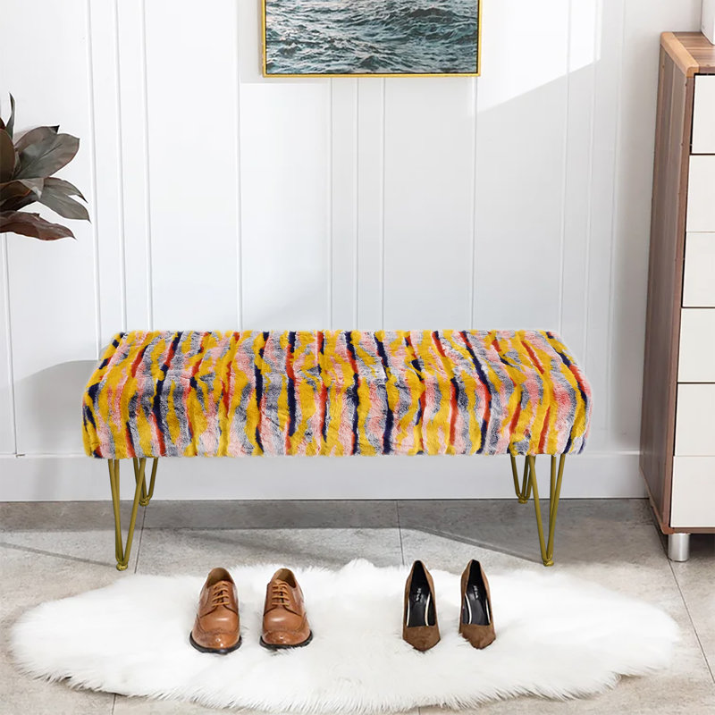 Mapoles Upholstered Ottoman, Orange Faux Fur