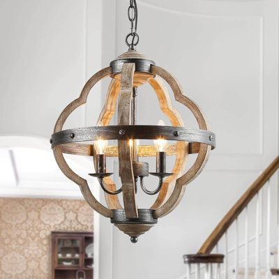 Howse 3 - Light Candle Style Globe Pendant with Wood Accents