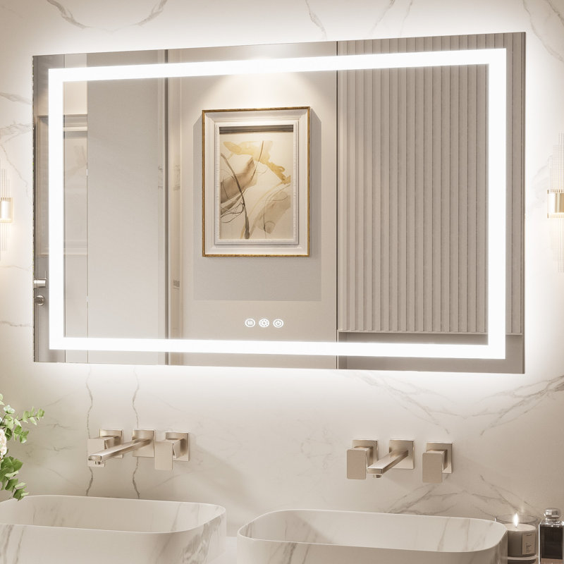 Miroir de salle de bain à intensité variable 3-en-1 à DEL avec éclairage à température de couleur 3 lumières avant et rétroéclairé avec bandes à double DEL