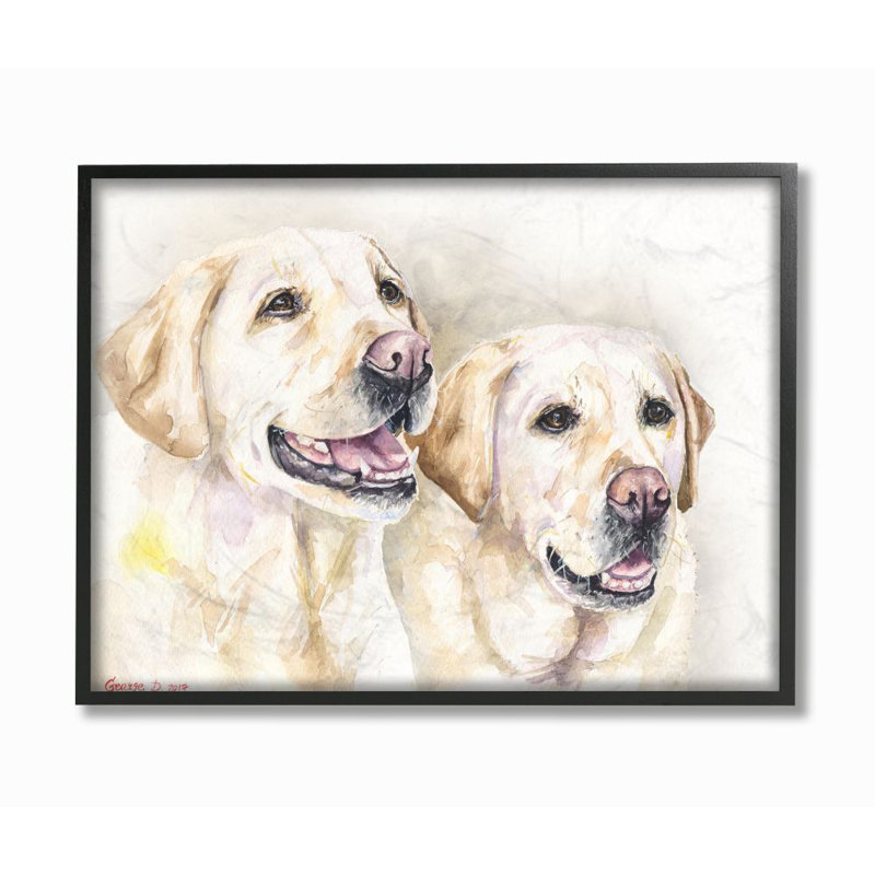 « dog friends animal painting », impression sur toile, H 16 po x l 20 po x P 1,5 po, Giclée encadrée noir minuit