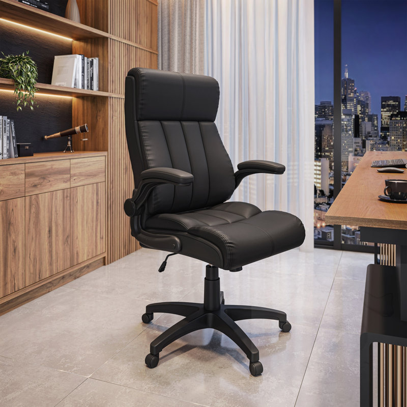 Chaise de bureau pivotante réglable avec accoudoirs, Noir, Noir
