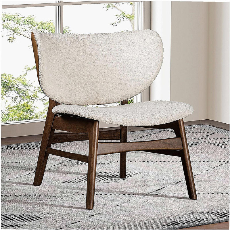 Chaise d'appoint moderne Mid-Century avec dossier à oreilles noyer / beige