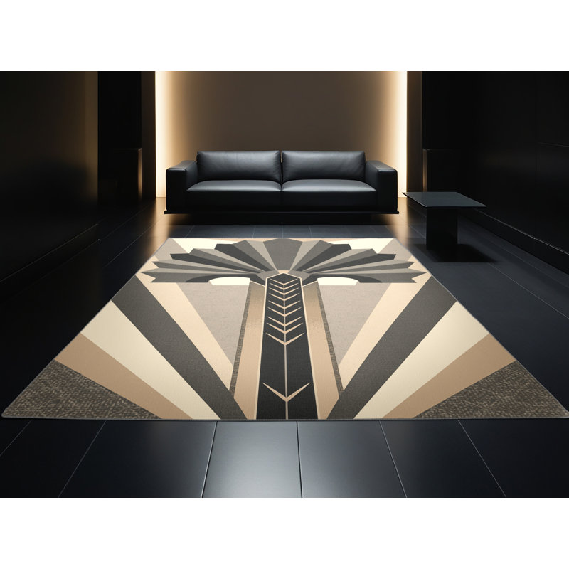 Tapis lavande lavable à la machine à motif géométrique Palm, Carré 5 pi