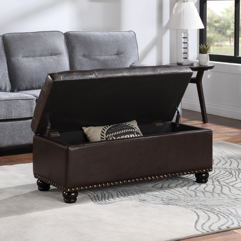 Repose-pieds de rangement en cuir Vegan de 42 po de large Sema