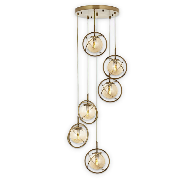 Luminaire suspendu en métal, 6 lumières, Rétro, Rétro
