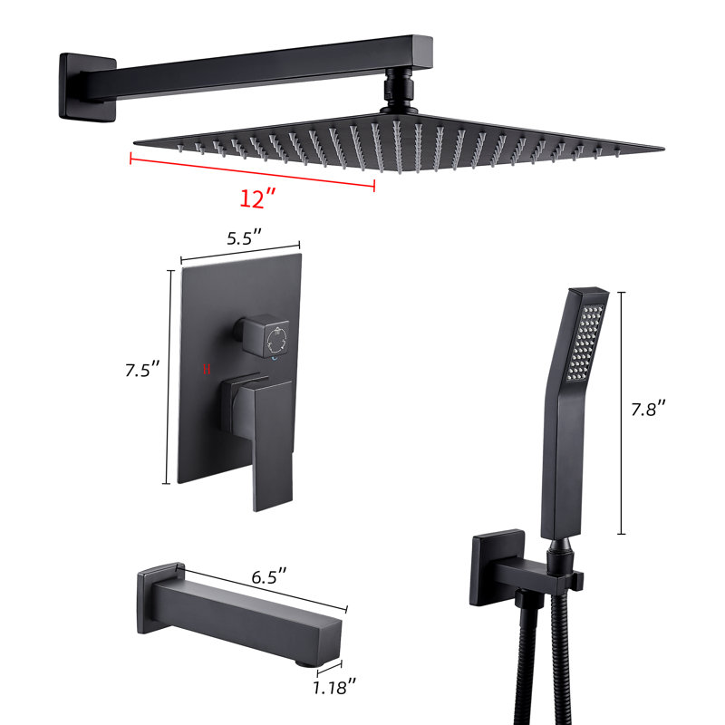 Complete Shower System with Rough in-Valve, Black