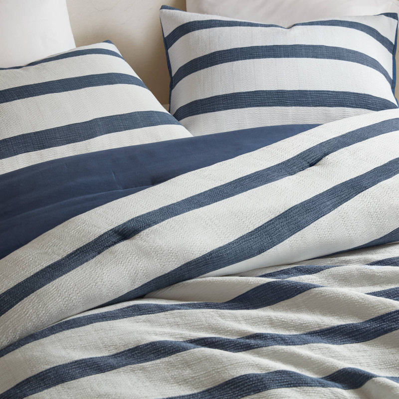 Édredon de style contemporain, Rayures bleues, California King Comforter + 2 Shams