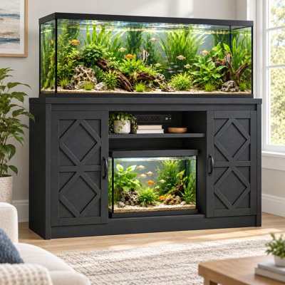 Support pour aquarium Kepptory de 55 à 75 gallons avec portes en diamant et prise de courant, support d'aquarium robuste avec rangement pour aquarium, réservoir de tortues, terrarium pour reptiles (noir)