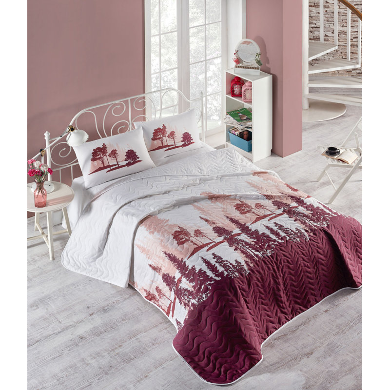 Ensemble de couvre-lit 3 pièces Talmadge, Blanc /Rouge