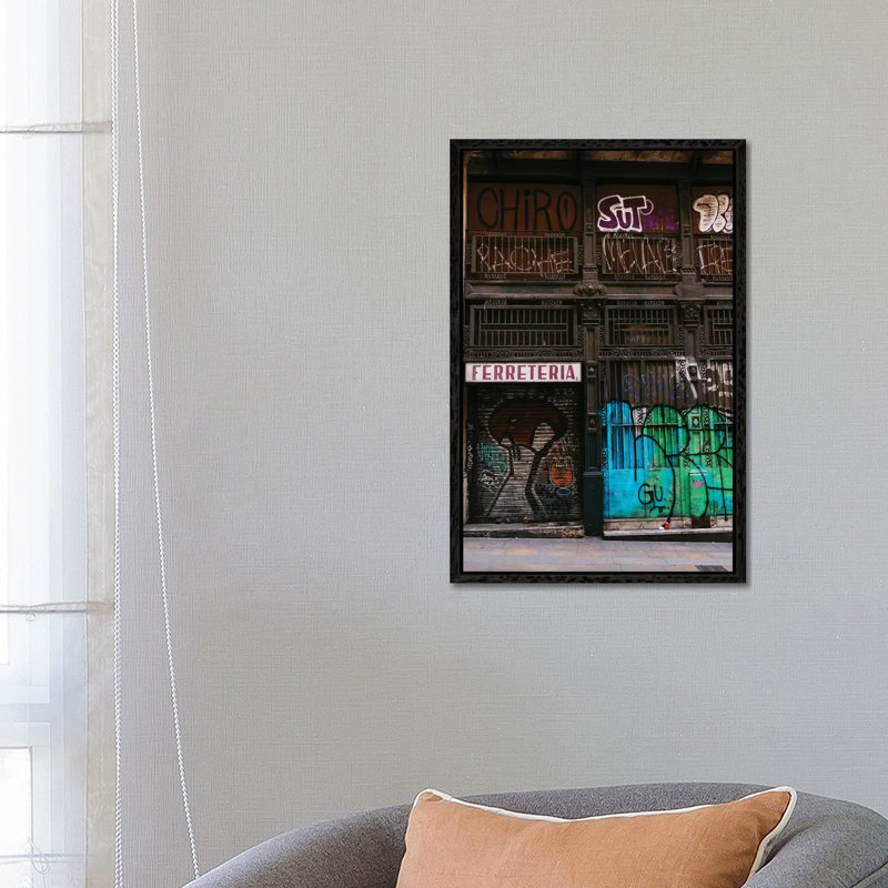 Barcelona Graffiti II by Bethany Young - Print on Canvas, 66.04cm H x 45.72cm W x 3.81cm D, Black Framed