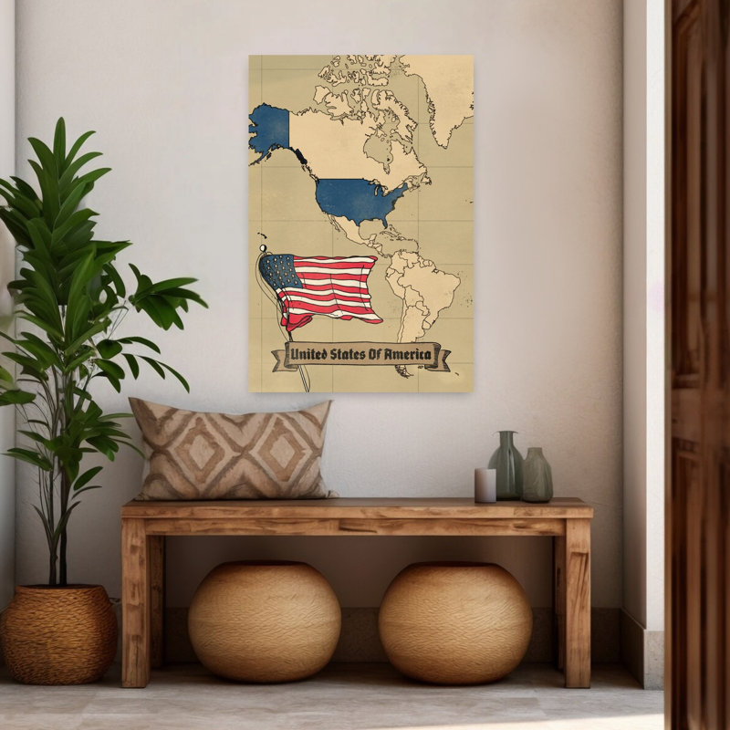 «Patriotic Usa Map», art mural rétro rétro