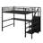 Full Size Loft Bed With Desk & Storage Stairs, Metal Loft Bed Frame With Wardrobe & LED Light, Safety Guard